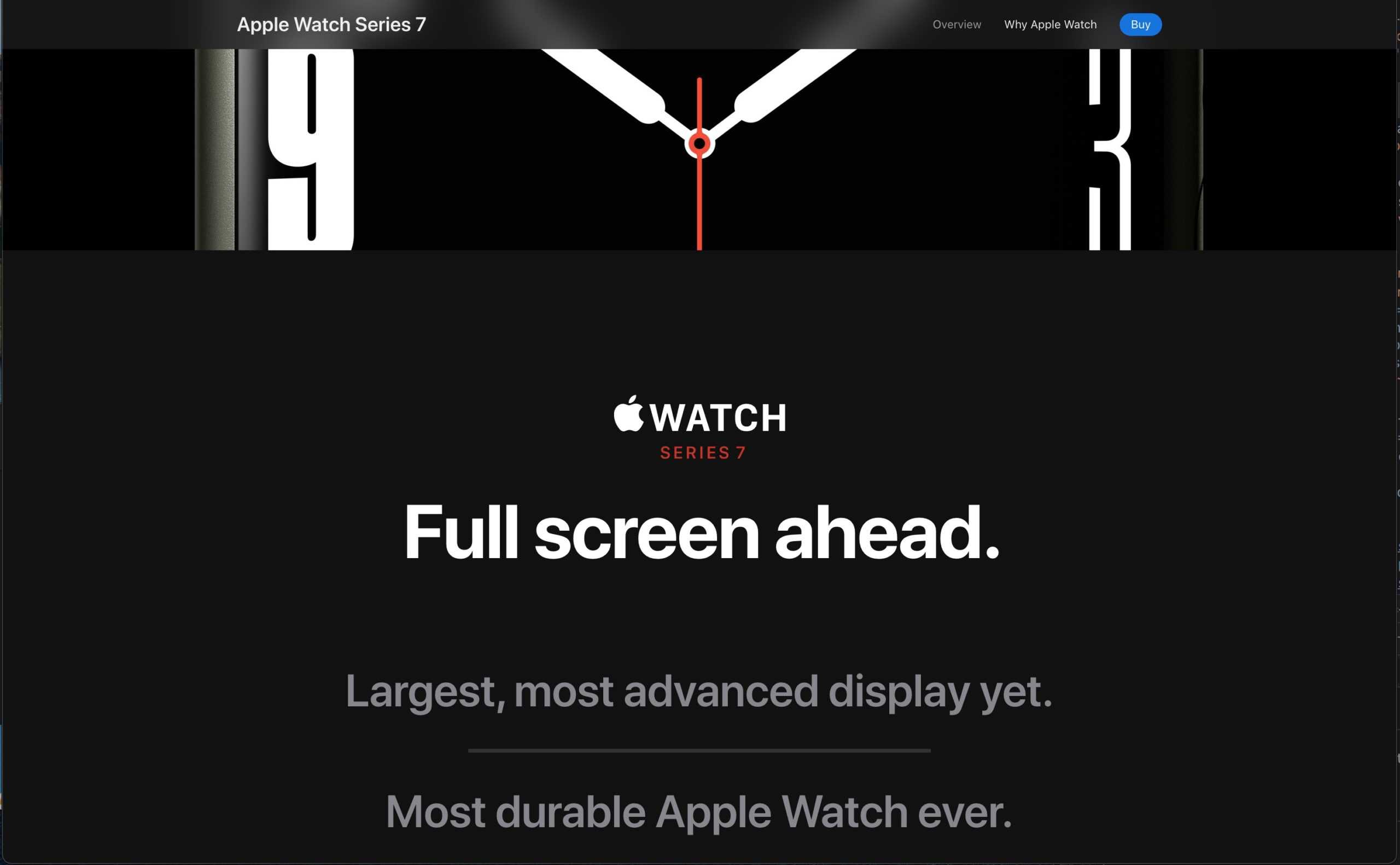 Screenshot of the reduced motion version of the Apple Watch webpage