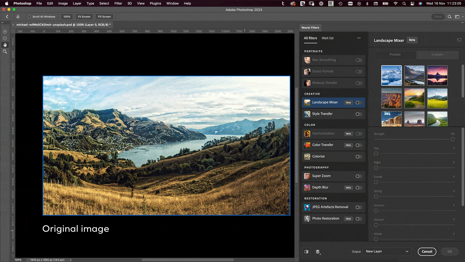  Landscape with video to show how Adobe Photoshop can change the image using AI
