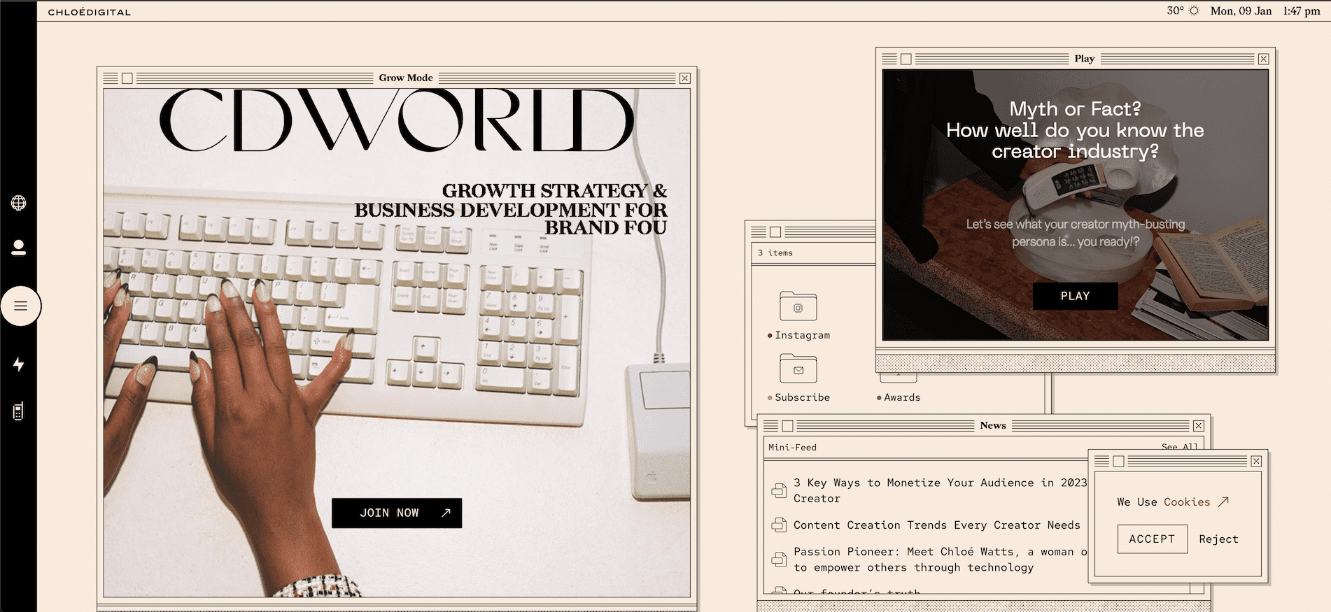  Screenshot of Chloe Digital website showing early nineties operating system design style