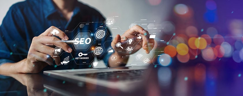  man at a desk doing seo research