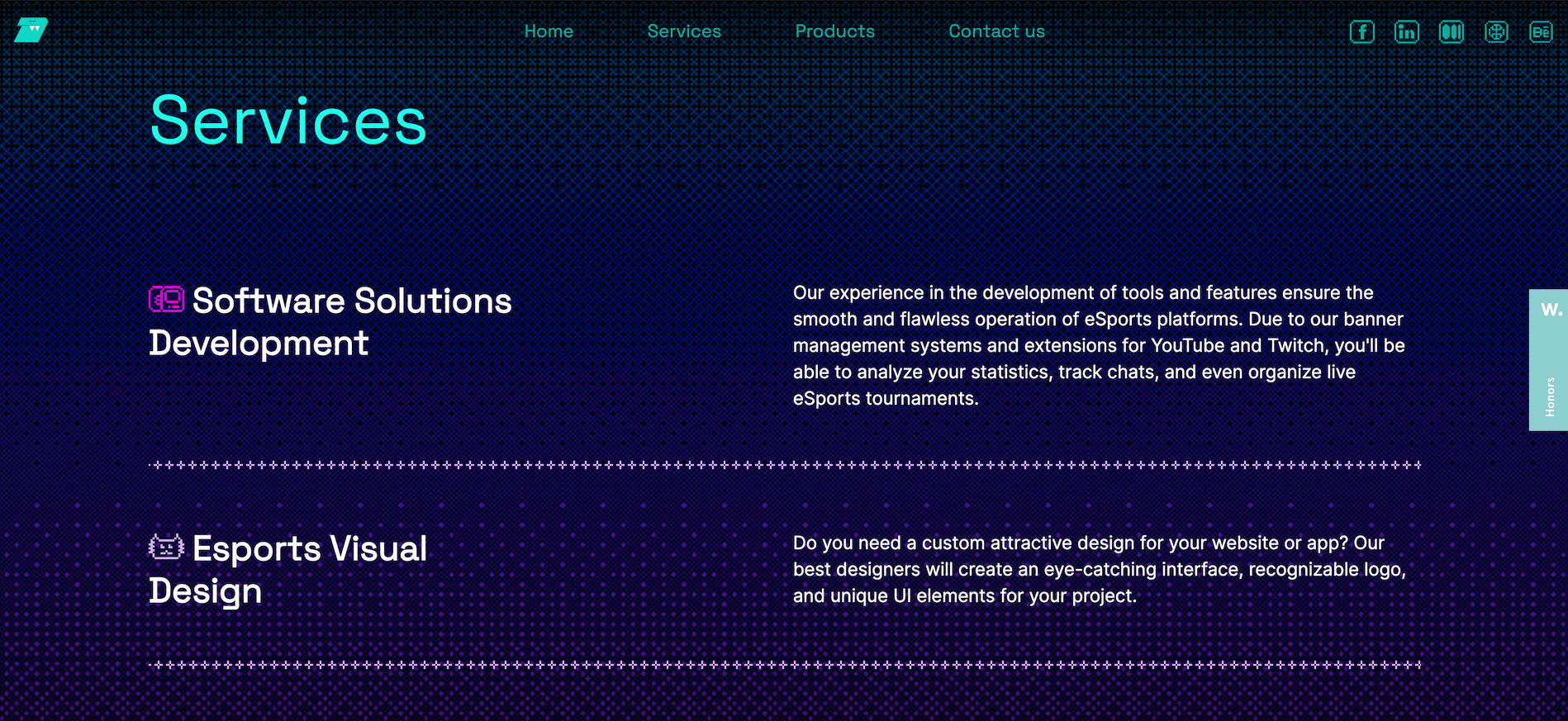 Screenshot of the 27 nreds website showing pixelated background design and neon colours
