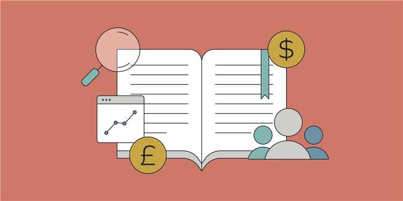  Illustration of an open book with marketing elements showing to illustrate brand storytelling.