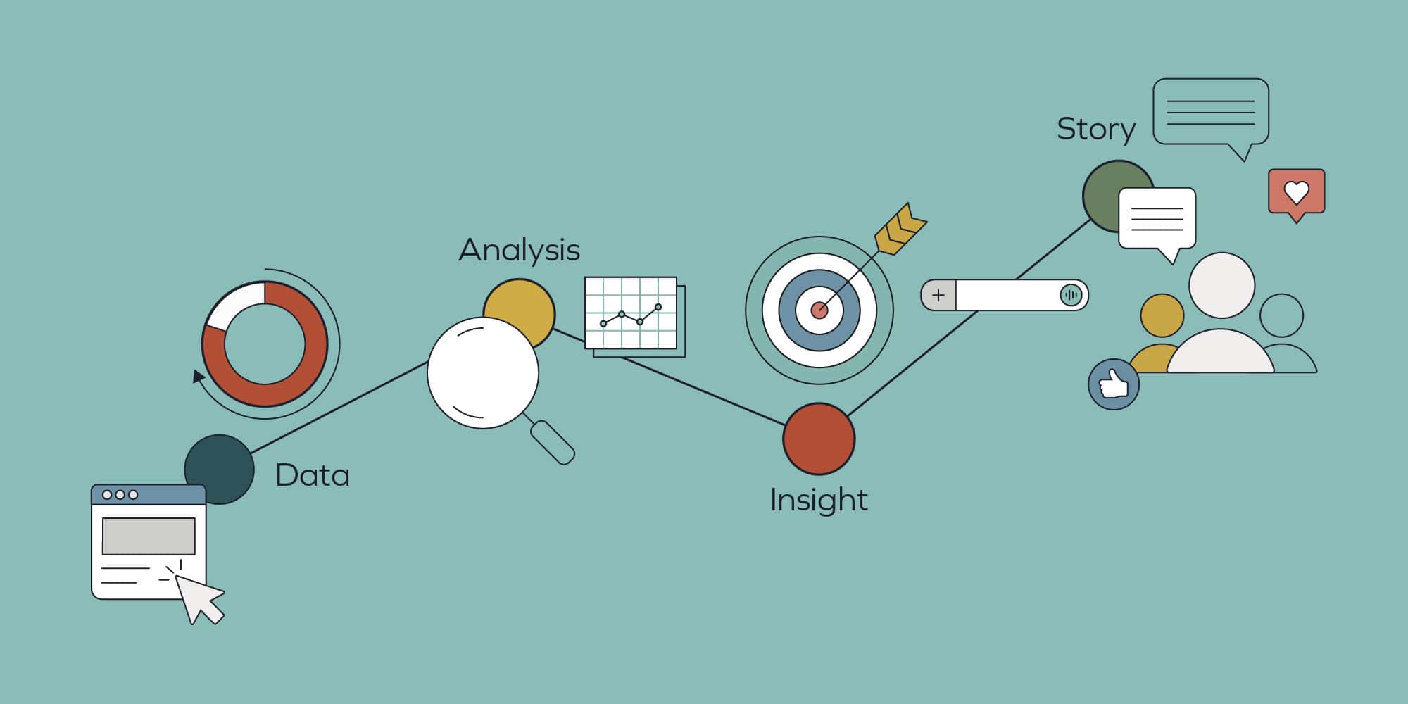  Illustrative image showing different elements relating to data.